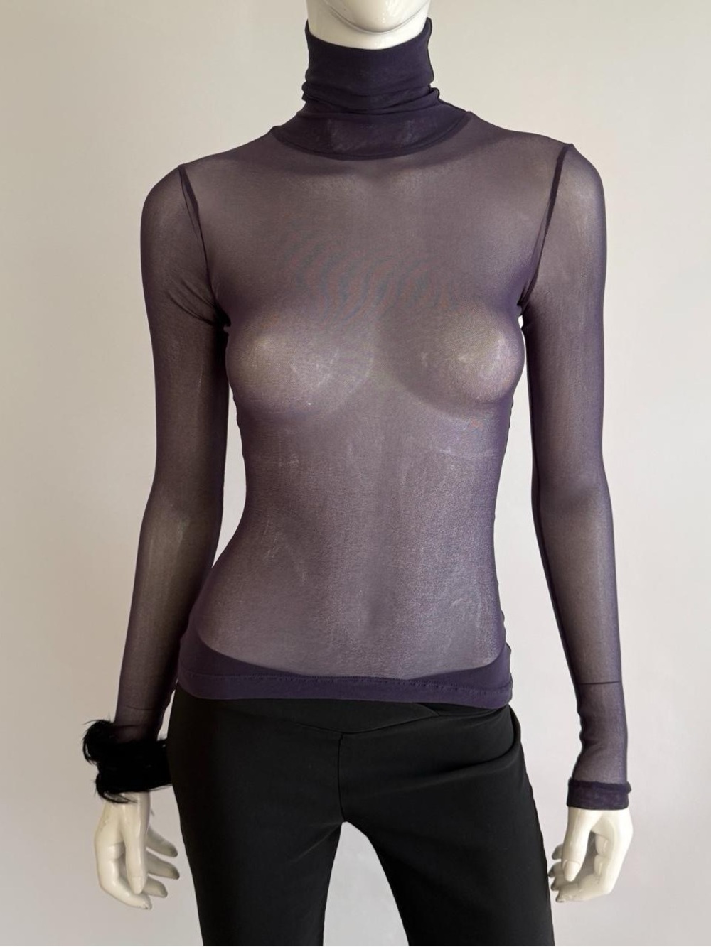 Plein Sud Jeans Vintage 90s Sheer Purple Mesh Turtleneck Top
